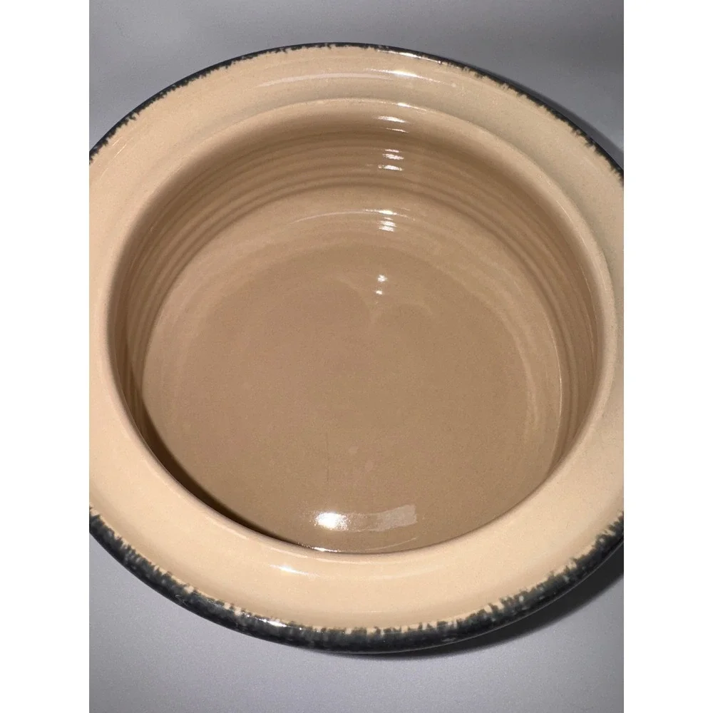 Vintage Ceramic Bean Pot with Lid Fruit Motif Grapes Pears Tan Stoneware Crock